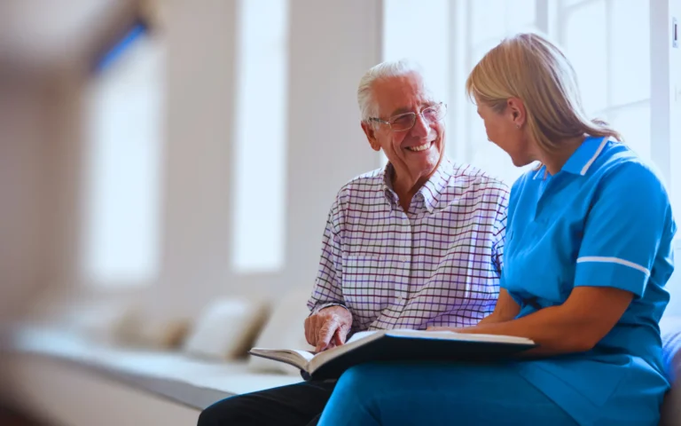 elderly man and a caregiver